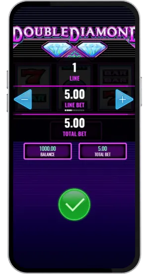 Double Diamond stake selector displaying the full bet range from £0.25 minimum to £100 maximum per spin