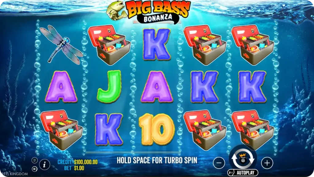 Big Bass Bonanza Slot gameplay with fisherman collecting fish values during free spins