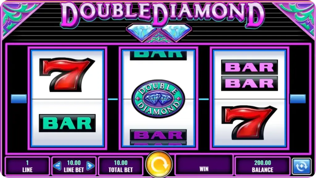 Double Diamond slot interface with classic 3 reel layout and diamond wild multiplier symbols