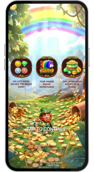 Casino slots lobby with Patrick's Lucky Fortune game tile highlighted in the search results