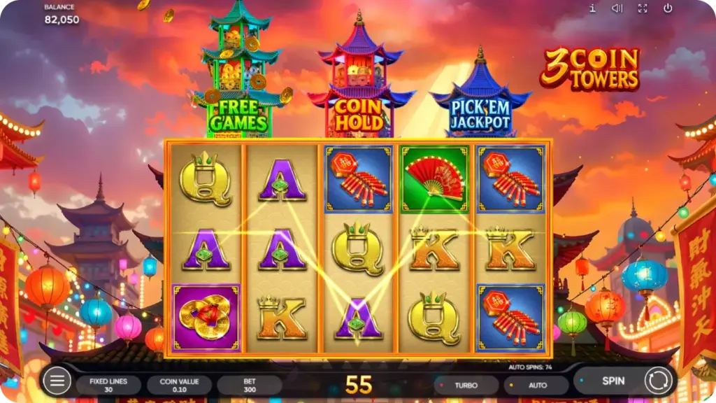 3 Coin Towers free spins bonus with pagoda tower activation