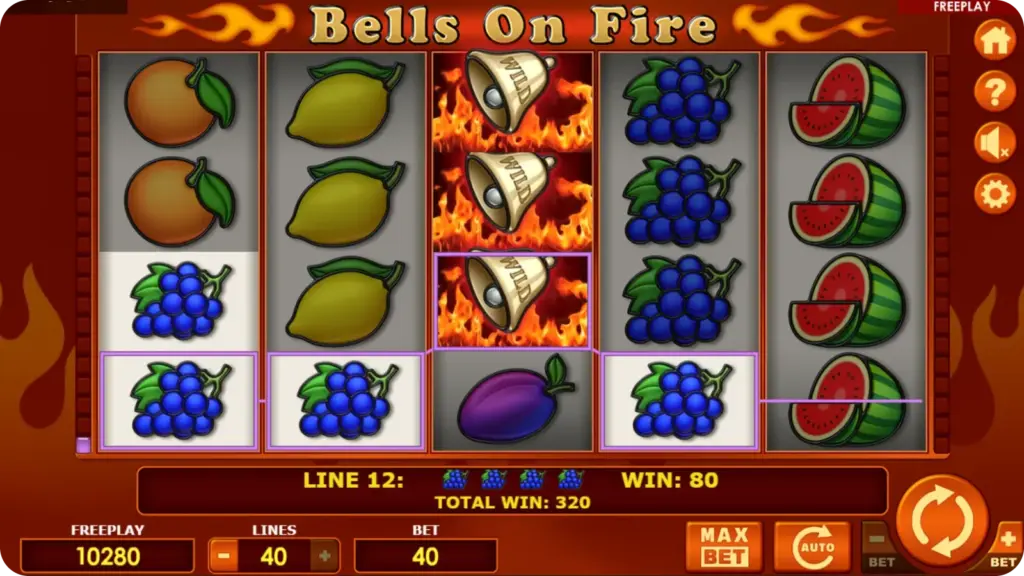 Hot Bells feature with stacked wild symbols in Bells on Fire slot by Amatic