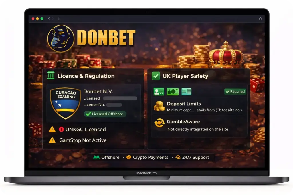 Donbet casino registration and account access screen showing offshore platform interface