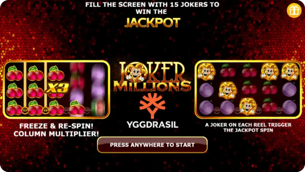 Joker Millions Slot by Yggdrasil with progressive jackpot and joker symbols