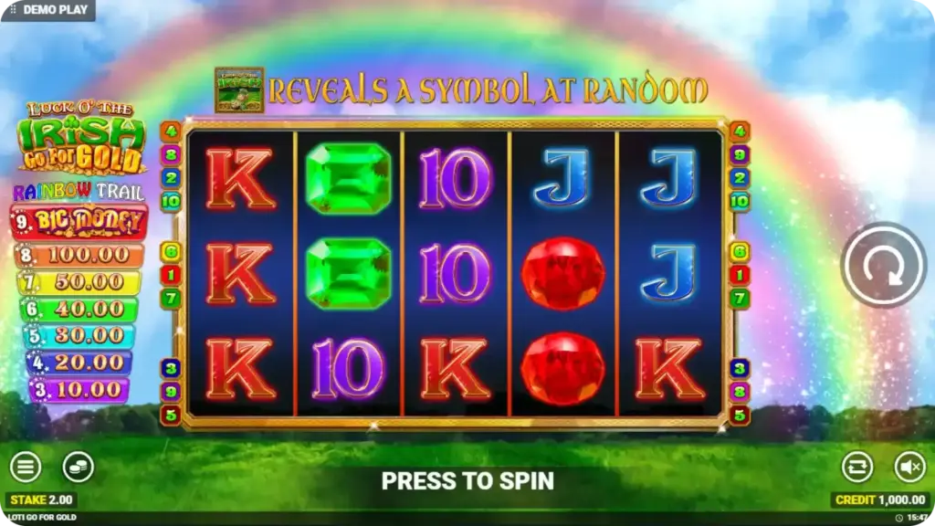 Luck O the Irish slot gameplay with clovers, leprechaun and gold theme