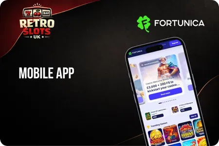 Fortunica casino mobile interface showing retro slots layout on smartphone for UK players