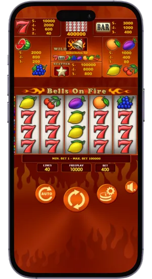 Bells on Fire slot gameplay on iOS device with classic fruit symbols and mobile interface