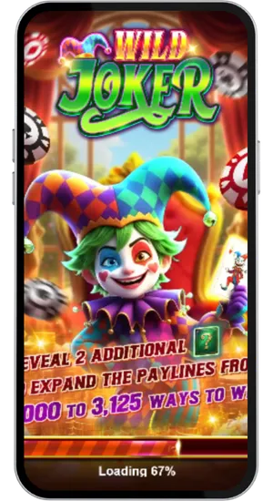 Casino game library with Wild Joker slot highlighted in the search results and ready to launch