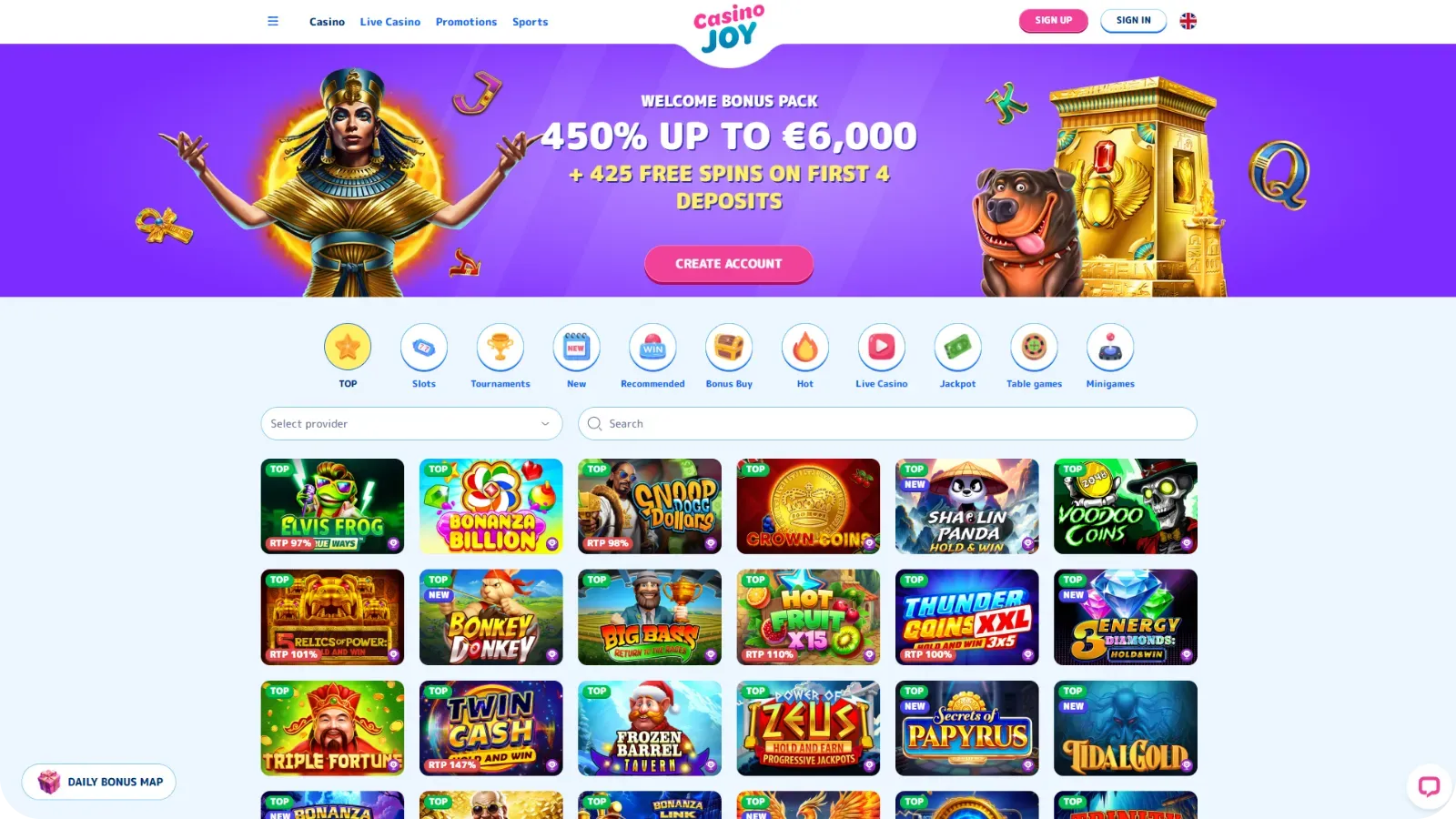 Casino Joy retro slots lobby showing classic slot games and old school reel layouts for UK players