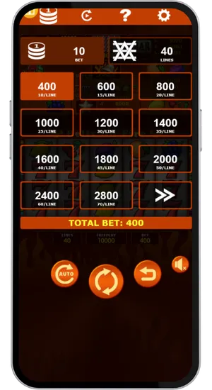 Bells on Fire Amatic stake selector showing the £0.40 minimum and £80 maximum bet range