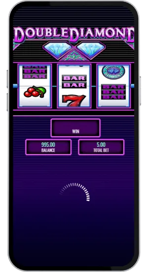 Double Diamond reels mid-spin showing a multiplier symbol landing on the centre payline with a win counter updating