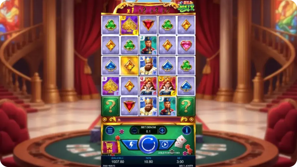 Wild Joker Slot design with retro joker theme and colourful symbols